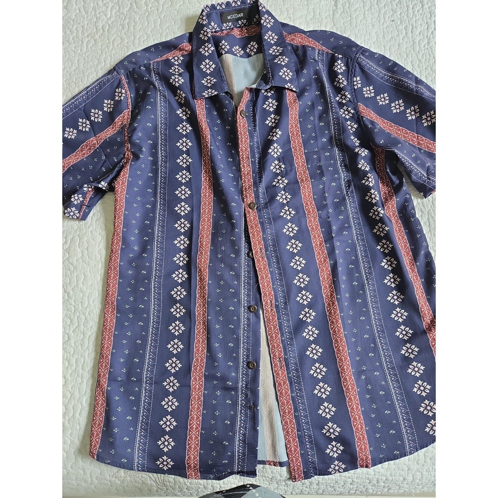 MCEDAR Short Sleeve Shirt Mens Large Multicolor Tribal Pattern Hidden Pocket